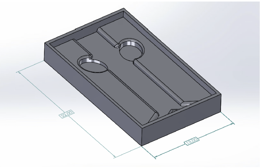 Image and specs for the tray for the feline spay model. 